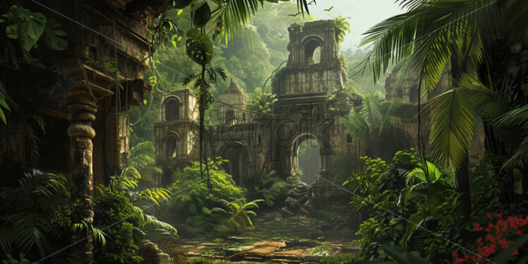 An old ruined temple in the jungle - Starpik Stock