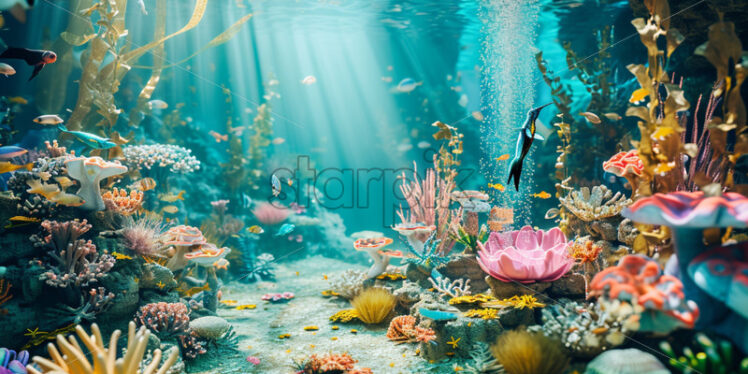 An underwater-themed pool party with mermaid and sea creature decorations, creating an aquatic wonderland - Starpik Stock