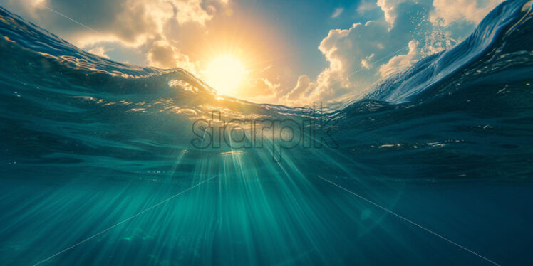 An underwater view of the sun in the sky - Starpik Stock