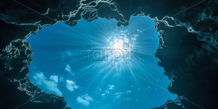 An underwater view of the sun in the sky - Starpik Stock