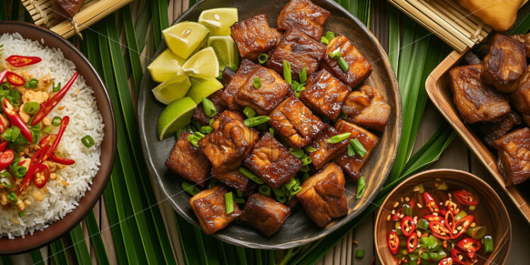 Artfully plated Filipino tofu and pork dish - Starpik Stock