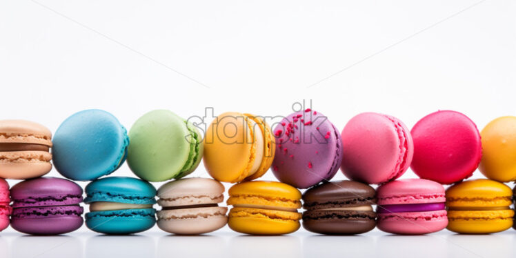 Assortment of colorful macarons, on isolated white background - Starpik Stock