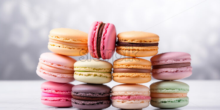 Assortment of colorful macarons, on isolated white background - Starpik Stock