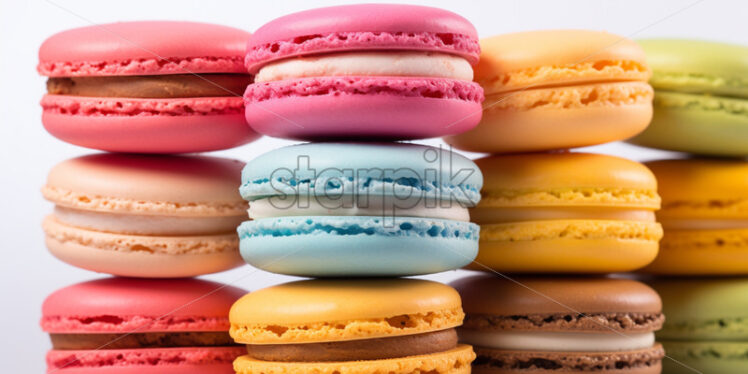 Assortment of colorful macarons, on isolated white background - Starpik Stock