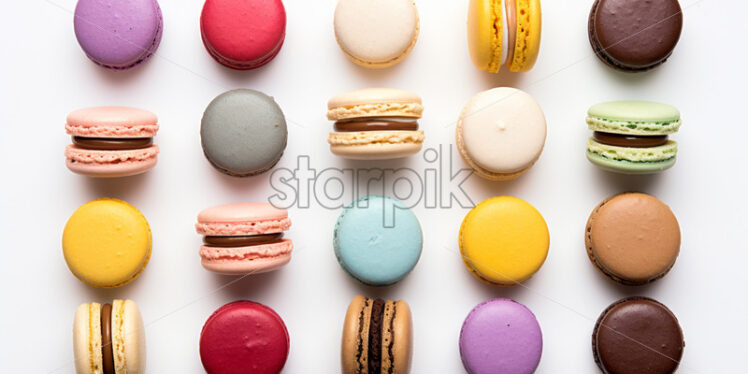 Assortment of colorful macarons, on isolated white background - Starpik Stock