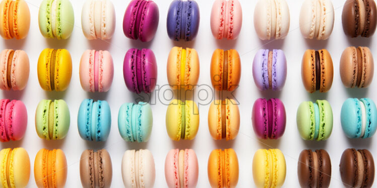 Assortment of colorful macarons, on isolated white background - Starpik Stock