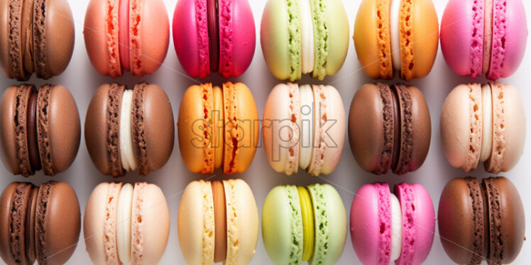 Assortment of colorful macarons, on isolated white background - Starpik Stock