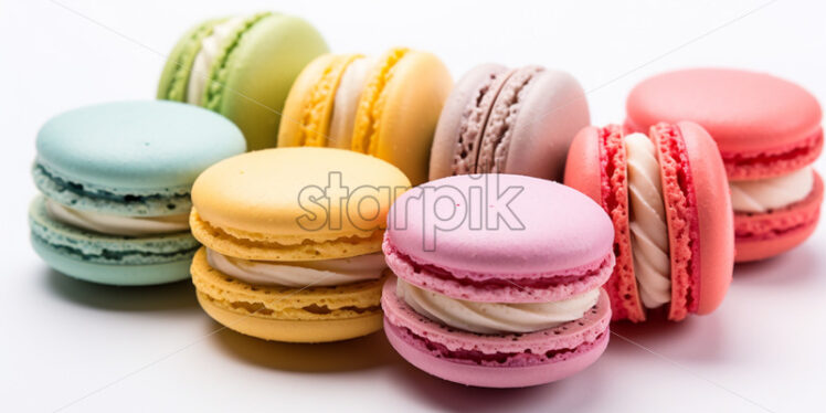 Assortment of colorful macarons, on isolated white background - Starpik Stock