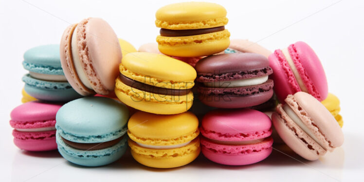 Assortment of colorful macarons, on isolated white background - Starpik Stock