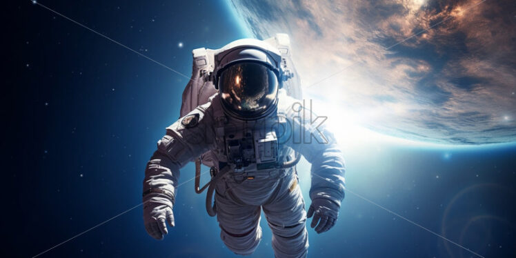 Astronaut admiring a distant galaxy. Cosmic exploration - Starpik Stock