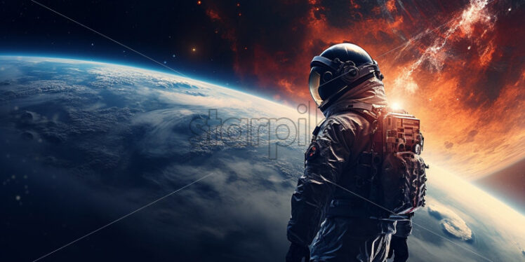 Astronaut admiring a distant galaxy. Cosmic exploration - Starpik Stock