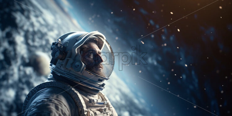 Astronaut admiring a distant galaxy. Cosmic exploration - Starpik Stock