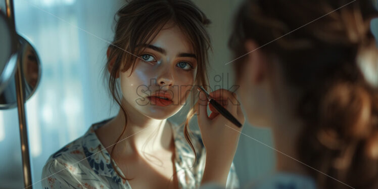 Attractive young woman doing daily makeup - Starpik Stock