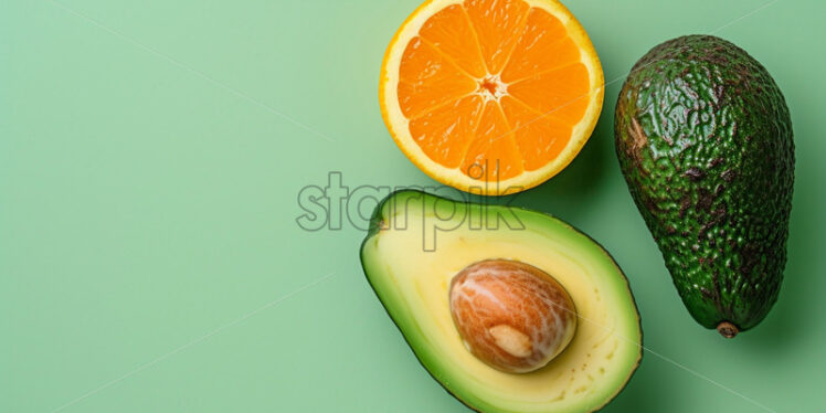  Avocado and orange on green background - Starpik Stock