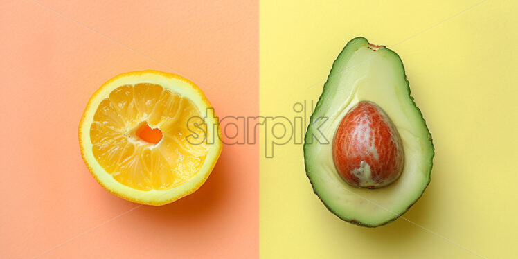 Avocado and orange  on pastel background - Starpik Stock