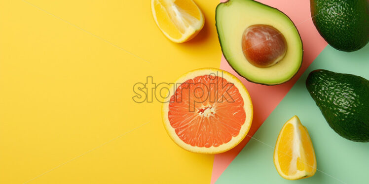 Avocado and orange  on pastel background - Starpik Stock