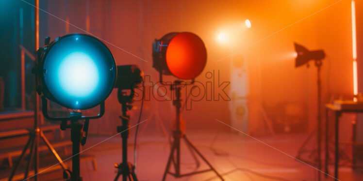 Backstage studio with colourful lights atmosphere - Starpik Stock