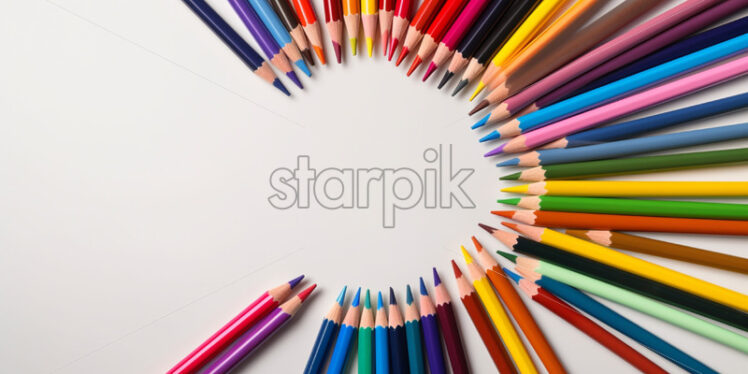 Banner with set of crayons, scissor, colored pens for the school - Starpik Stock