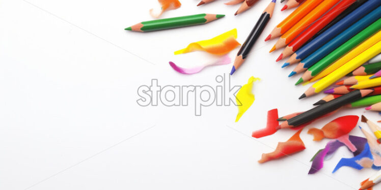 Banner with set of crayons, scissor, colored pens for the school - Starpik Stock