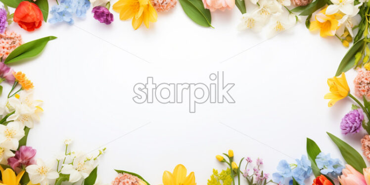 Banner with spring flowers on isolated white background  - Starpik Stock