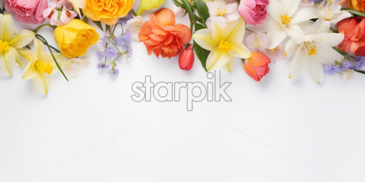 Banner with spring flowers on isolated white background - Starpik Stock