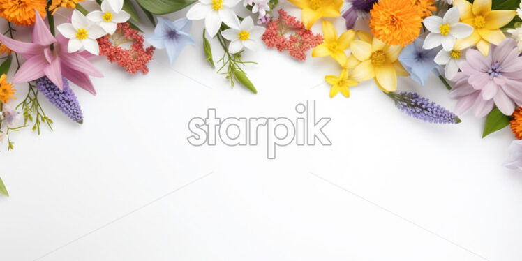 Banner with spring flowers on isolated white background - Starpik Stock