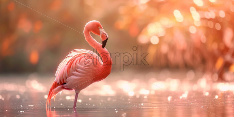 Beautiful flamingo bird in a lake, beauty nature background - Starpik Stock