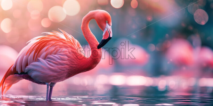 Beautiful flamingo bird in a lake, beauty nature background - Starpik Stock