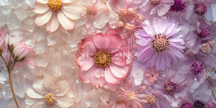 Beautiful pressed dried flowers and clear crystals - Starpik Stock