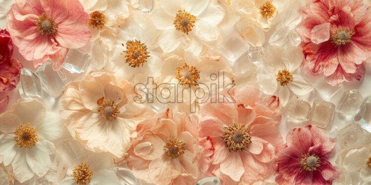 Beautiful pressed dried flowers and clear crystals - Starpik Stock