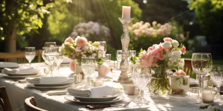 Beautiful table setting with flower bouquets for weddings ceremony - Starpik Stock