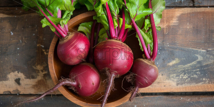 Beetroot in a wooden bowl on a table - Starpik Stock