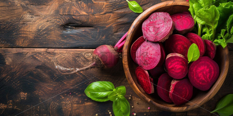 Beetroot in a wooden bowl on a table - Starpik Stock