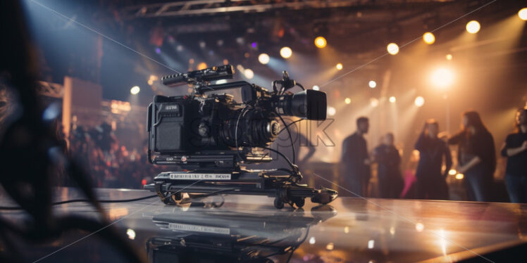 Behind the scenes of a TV show with projector lights - Starpik Stock