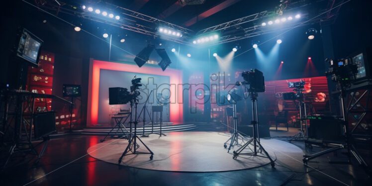 Behind the scenes of a TV show with projector lights - Starpik Stock