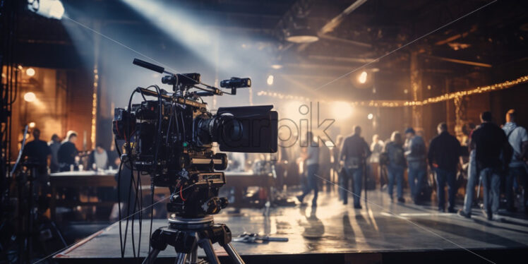 Behind the scenes of a TV show with projector lights - Starpik Stock