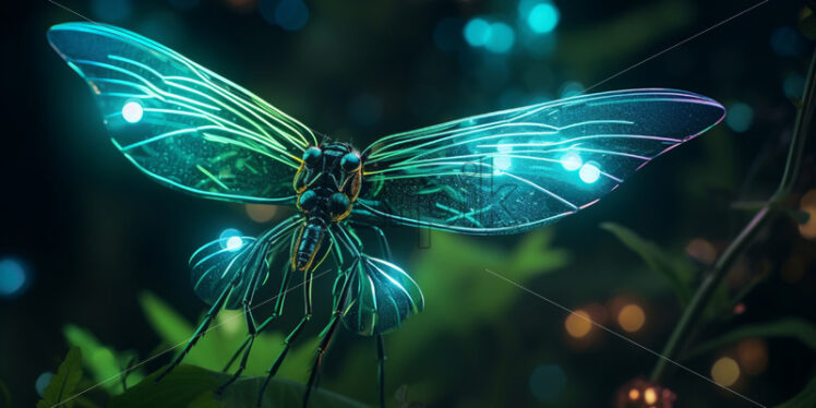 Bioluminescent insects creating a mesmerizing light display in the heart of the jungle - Starpik Stock