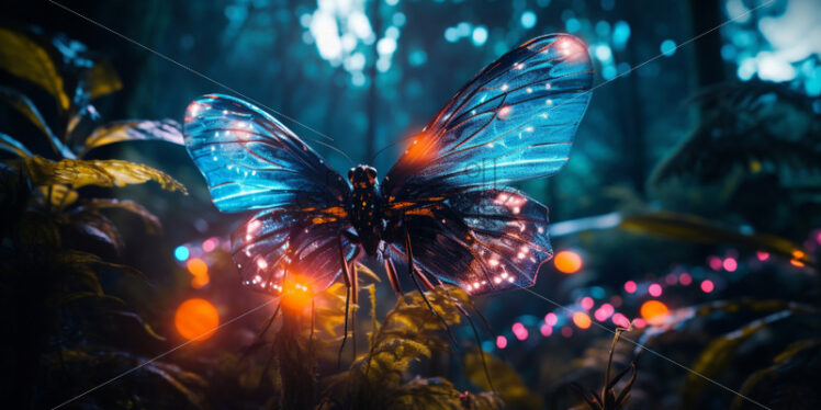 Bioluminescent insects creating a mesmerizing light display in the heart of the jungle - Starpik Stock