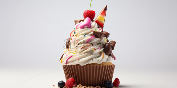 Birthday celebration cupcake, isolate on white background - Starpik Stock