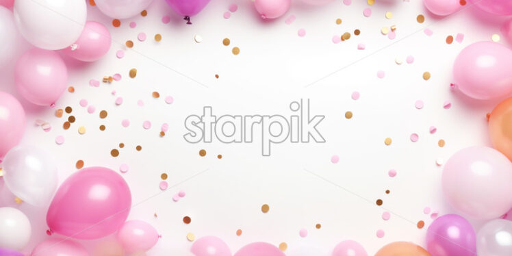 Birthday party banner with pink balloon and confetti - Starpik Stock