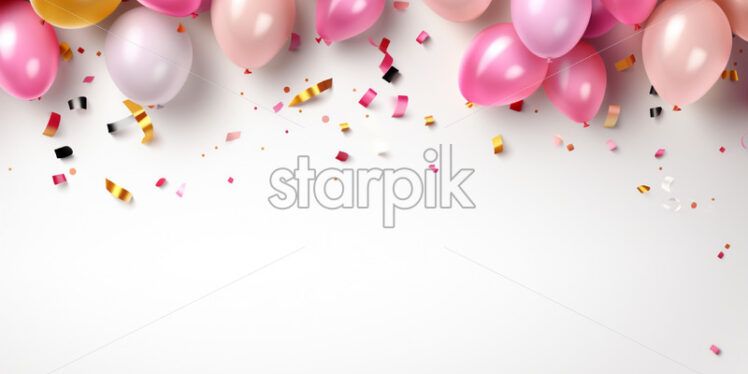 Birthday party banner with pink balloon and confetti - Starpik Stock