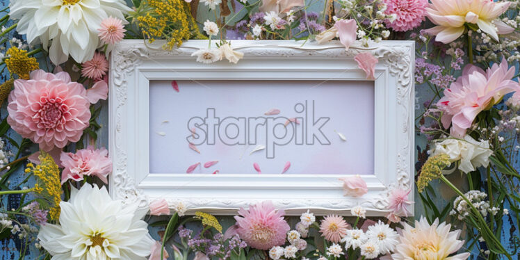 Blank frame with pastel flowers mockup background - Starpik Stock