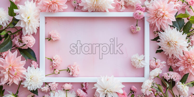 Blank frame with pastel flowers mockup background - Starpik Stock