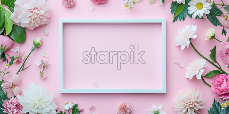 Blank frame with pastel flowers mockup background - Starpik Stock