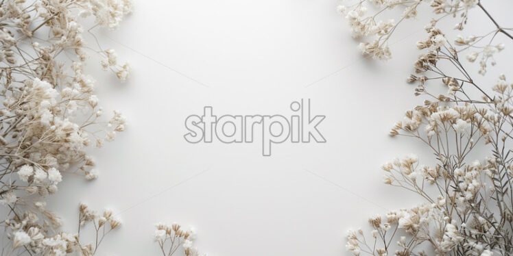 Blank surface with dried flowers, view from above, minimal - Starpik Stock