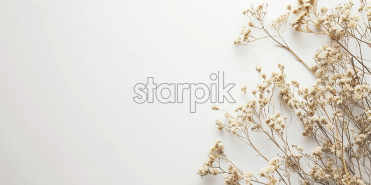 Blank surface with dried flowers, view from above, minimal - Starpik Stock