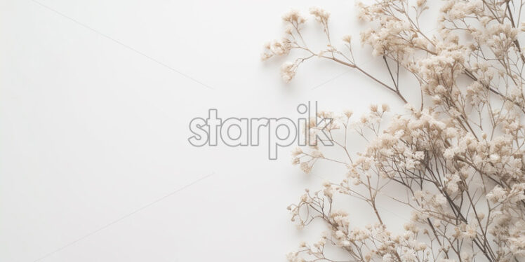 Blank surface with dried flowers, view from above, minimal - Starpik Stock