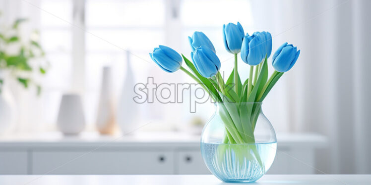 Blue tulips in a glass vase - Starpik Stock