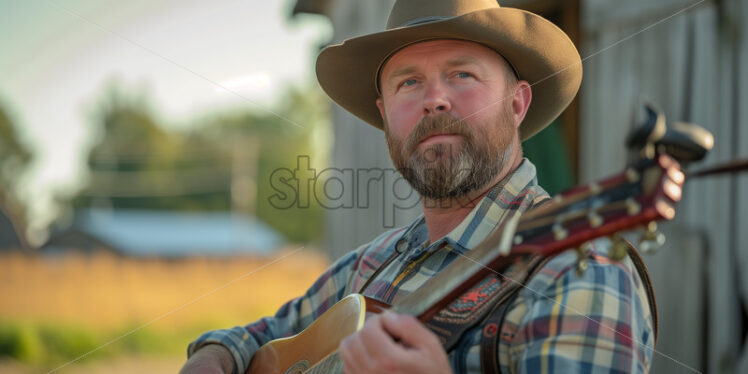 Bluegrass musician at a lively country fair - Starpik Stock