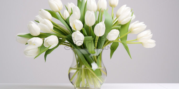 Bouquet of white tulips in glass vase - Starpik Stock